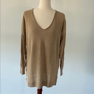 J. Crew Linen Blend Beige V-Neck Sweater